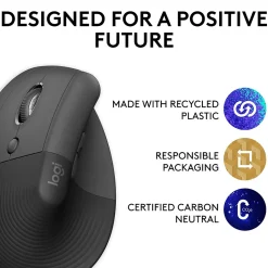 Logitech Lift Left Wireless Left-Handed Optical USB Mouse, Graphite (910-006467)