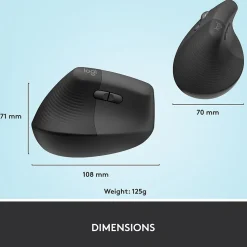 Logitech Lift Left Wireless Left-Handed Optical USB Mouse, Graphite (910-006467)