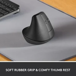 Logitech Lift Vertical Wireless Ergonomic Vertical Optical Bluetooth & USB Mouse, Graphite (910-006466)