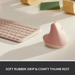 Logitech Lift Wireless Ergonomic Vertical Optical Bluetooth & USB Mouse, Rose (910-006472)
