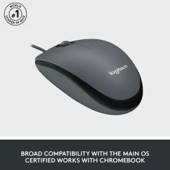 Logitech M100 Ambidextrous Optical USB Mouse, Black (910-001601)