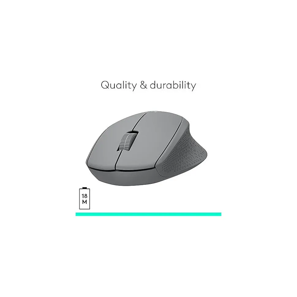Logitech M330 Silent Plus Wireless Optical USB Mouse, Gray (910-004908)