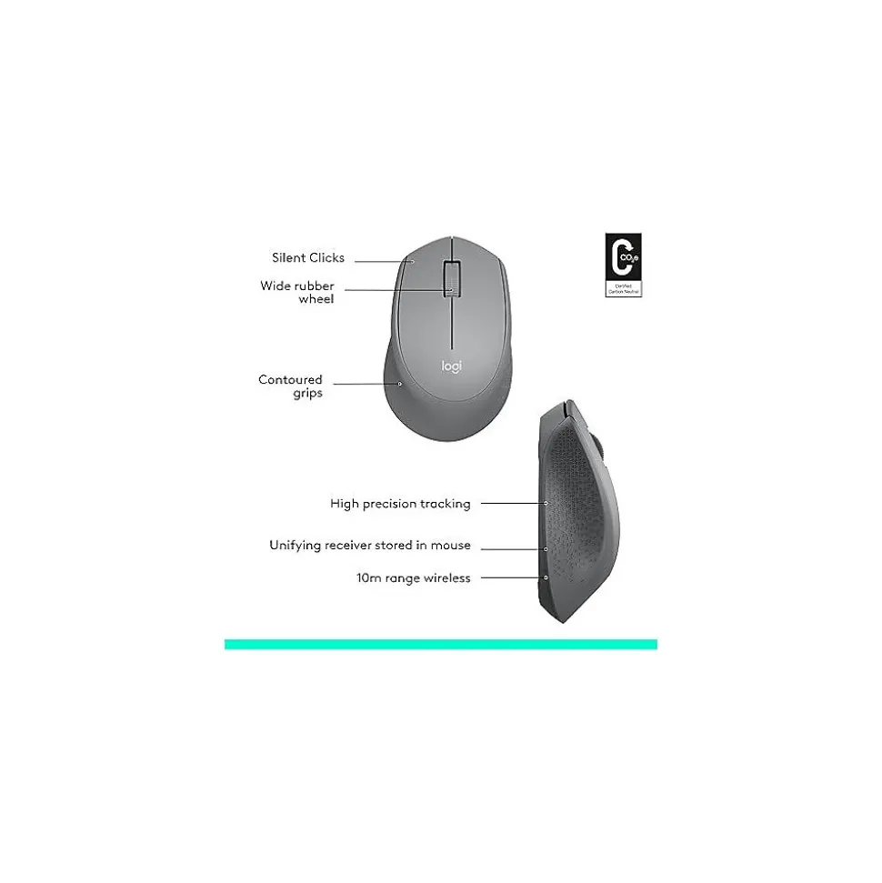 Logitech M330 Silent Plus Wireless Optical USB Mouse, Gray (910-004908)