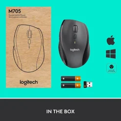 Logitech Marathon M705 Wireless Ergonomic Optical USB Mouse, Charcoal (910-001935)