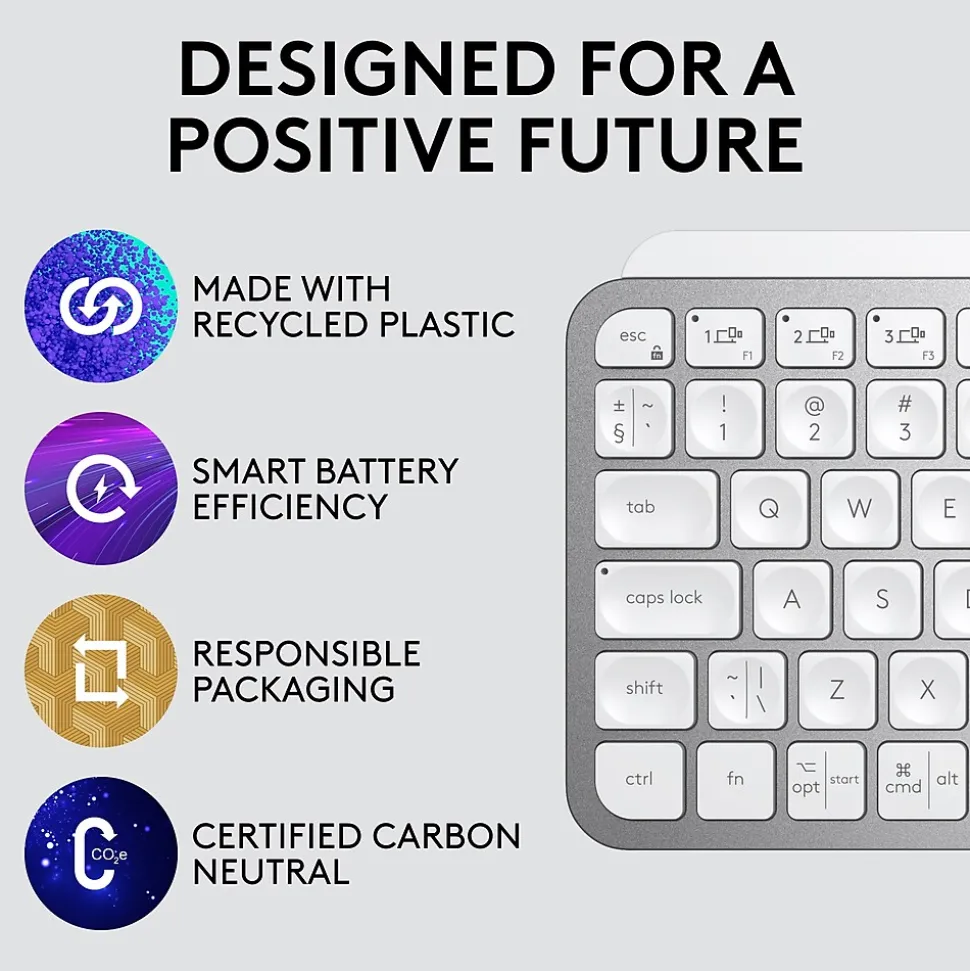 Logitech MX Keys Mini Wireless Ergonomic Keyboard, Pale Gray (920-010473)