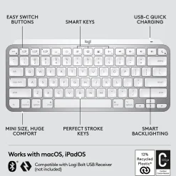 Logitech MX Keys Mini Wireless Keyboard for Mac , Pale Gray, (920-010389)