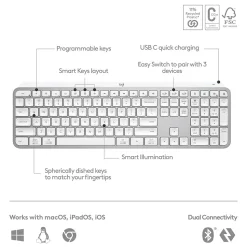 Logitech MX Keys S Wireless Keyboard, Pale Gray (920-011559)