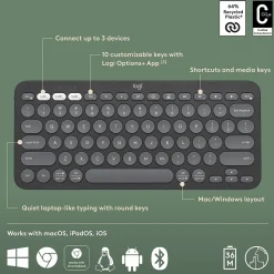 Logitech Pebble Keys 2 K380S Wireless Ergonomic Keyboard, Black (920-011775)