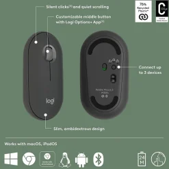 Logitech Pebble Mouse 2 M350s Wireless Ambidextrous Optical Mouse, Tonal Graphite (910-007024)