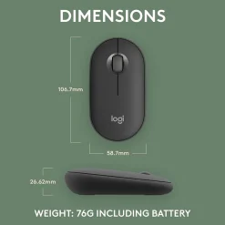 Logitech Pebble Mouse 2 M350s Wireless Ambidextrous Optical Mouse, Tonal Graphite (910-007024)