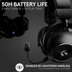 Logitech PRO X 2 LIGHTSPEED Wireless Bluetooth Stereo Gaming Over-the-Ear Headset, 3.5mm, Black (981-001262)