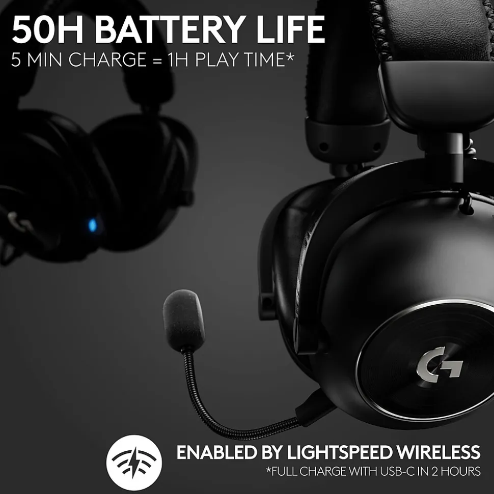 Logitech PRO X 2 LIGHTSPEED Wireless Bluetooth Stereo Gaming Over-the-Ear Headset, 3.5mm, Black (981-001262)