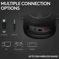 Logitech PRO X 2 LIGHTSPEED Wireless Bluetooth Stereo Gaming Over-the-Ear Headset, 3.5mm, Black (981-001262)