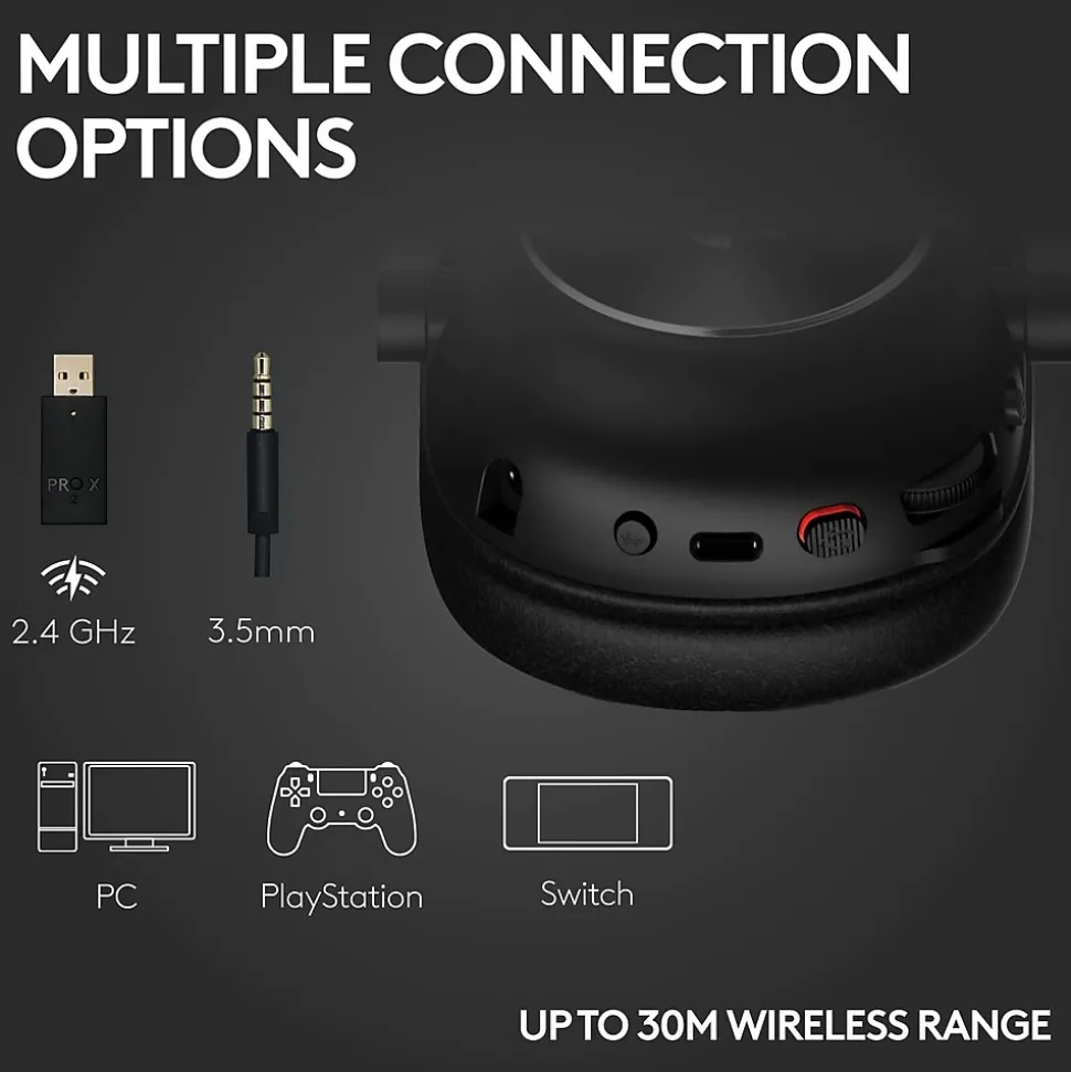 Logitech PRO X 2 LIGHTSPEED Wireless Bluetooth Stereo Gaming Over-the-Ear Headset, 3.5mm, Black (981-001262)