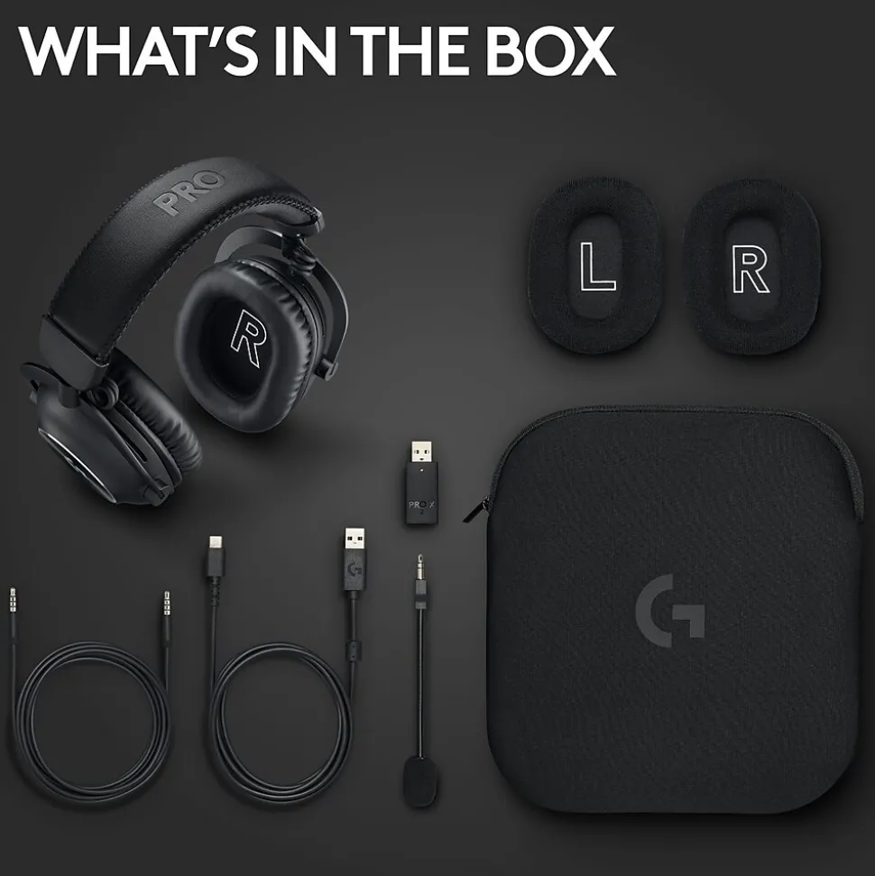 Logitech PRO X 2 LIGHTSPEED Wireless Bluetooth Stereo Gaming Over-the-Ear Headset, 3.5mm, Black (981-001262)