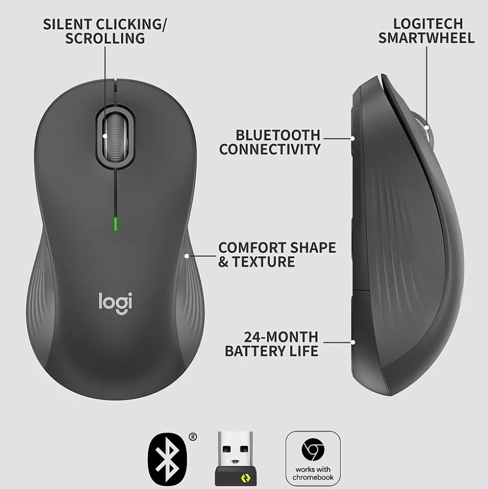 Logitech Signature M550 L Wireless Ambidextrous Optical Mouse, Graphite (910-006591)