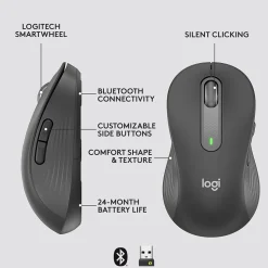 Logitech Signature M650 Large Left Wireless Optical Mouse - For Large Sized Left Hands, Graphite (910-006234)