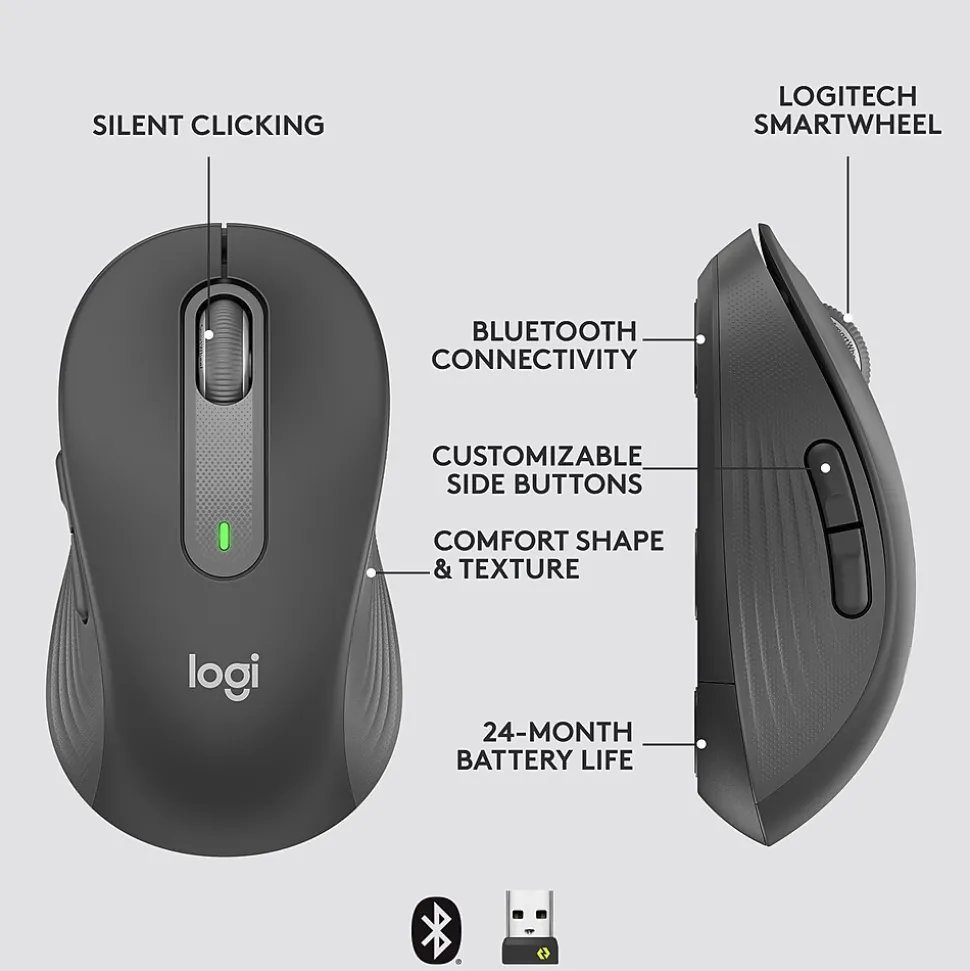 Logitech Signature M650 Wireless Optical USB Mouse, Graphite (910-006250)