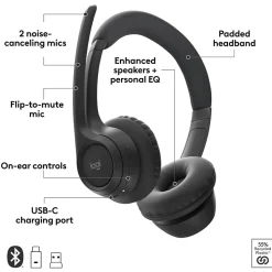 Logitech Zone 305 Wireless Noise Canceling Bluetooth Headset, Black (981-001452)