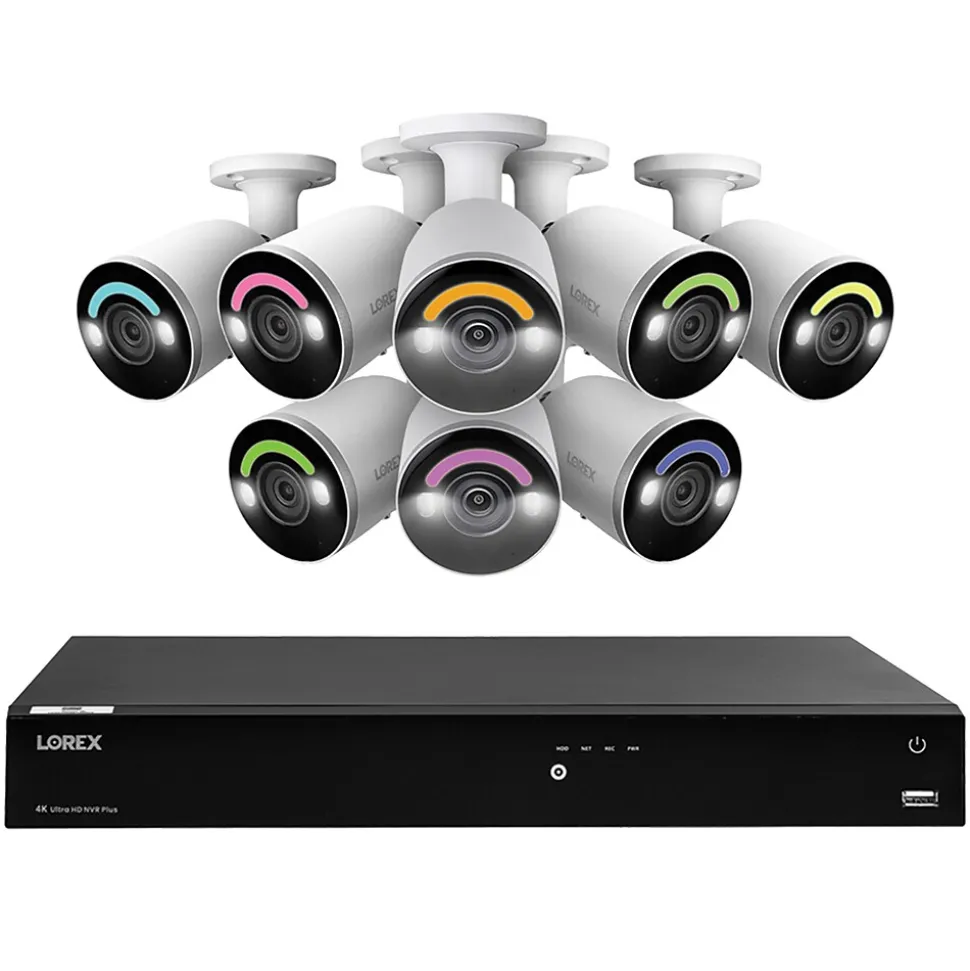 Lorex Fusion 4K 8.0-MP 16-Camera-Capable 4-TB NVR System with 8 IP Smart-Deterrence Bullet Cameras, White (N864A64B-8AB8)