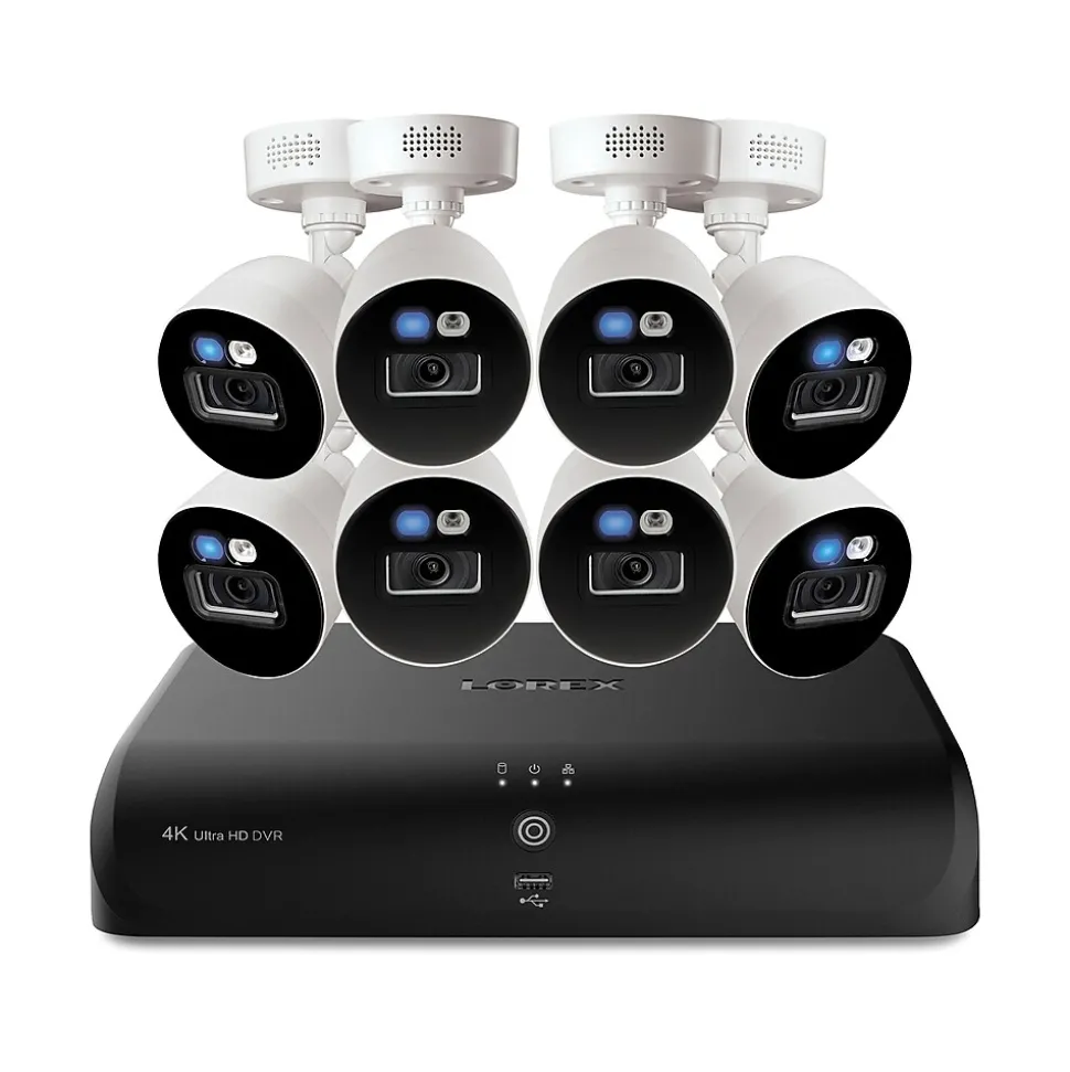 Lorex Fusion 4K 8.0-MP 12-Camera-Capable 2-TB DVR System with 8 Wired Smart Deterrence Cameras, White (D881A82B-8DA8)