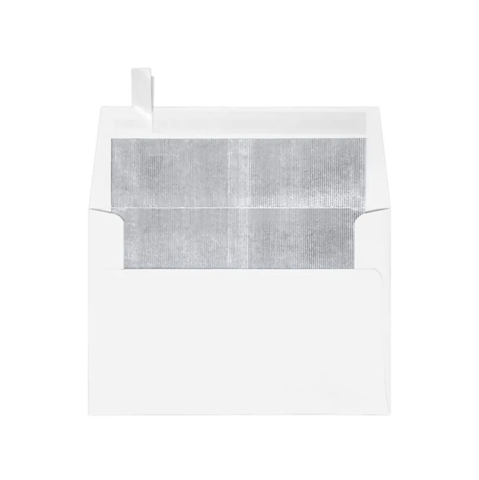 LUX A4 Foil Lined Invitation Envelopes (4 1/4 x 6 1/4) 50/Box, White w/Silver LUX Lining (FLWH4872-03-50)