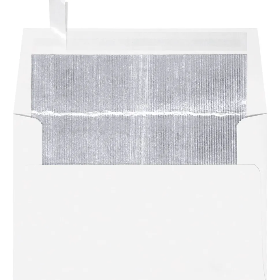LUX A4 Foil Lined Invitation Envelopes (4 1/4 x 6 1/4) 50/Box, White w/Silver LUX Lining (FLWH4872-03-50)
