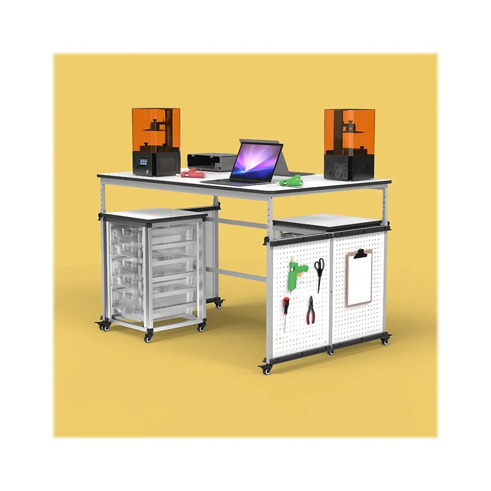 Luxor 32"-38"H Adjustable Standing Modular Makerspace and Science Lab Table, White (DTTB001)