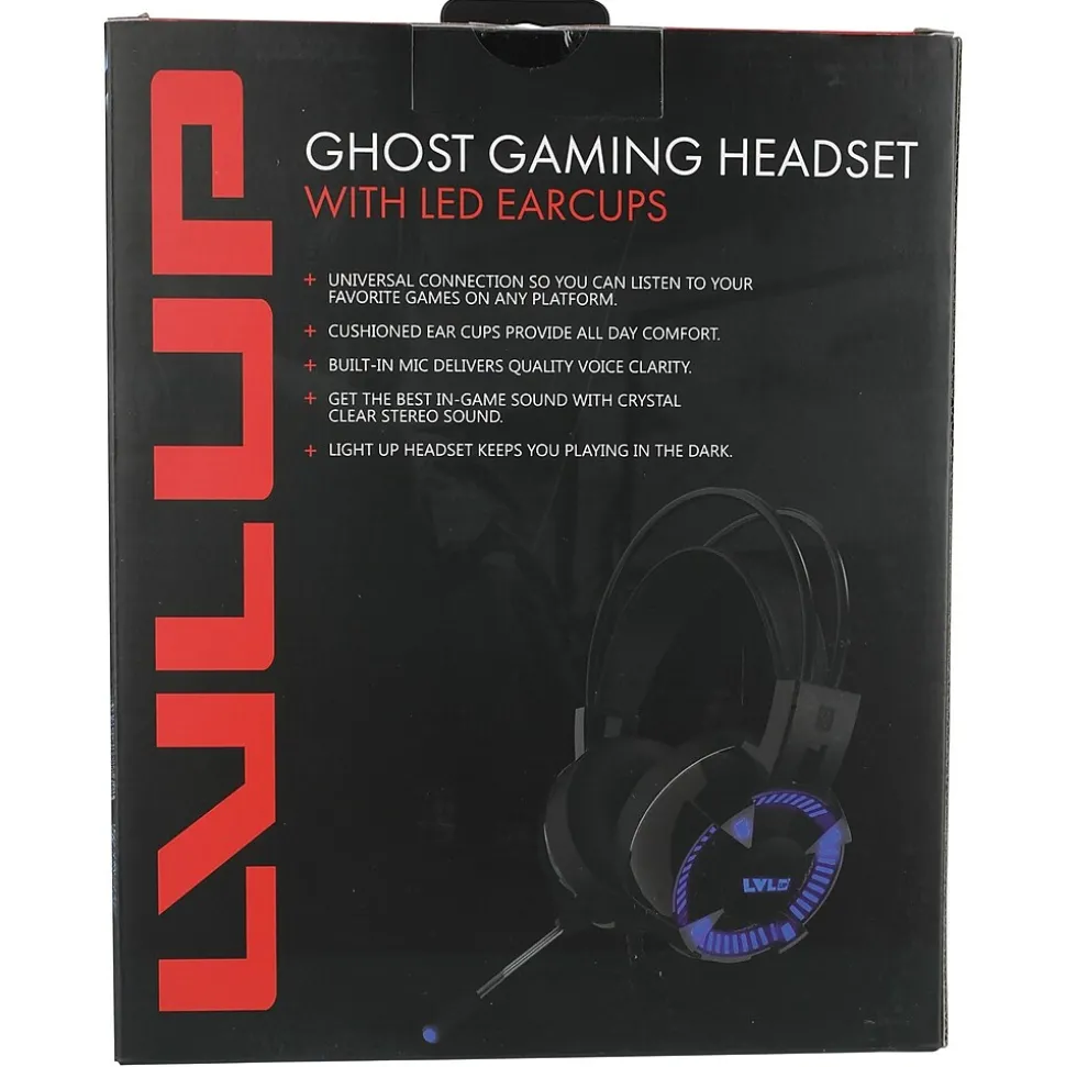 LVLUP Deluxe Light-Up Over-Ear Gaming Headphones with Microphone, Black (LU732)