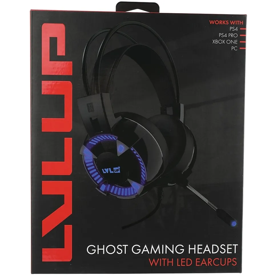 LVLUP Deluxe Light-Up Over-Ear Gaming Headphones with Microphone, Black (LU732)