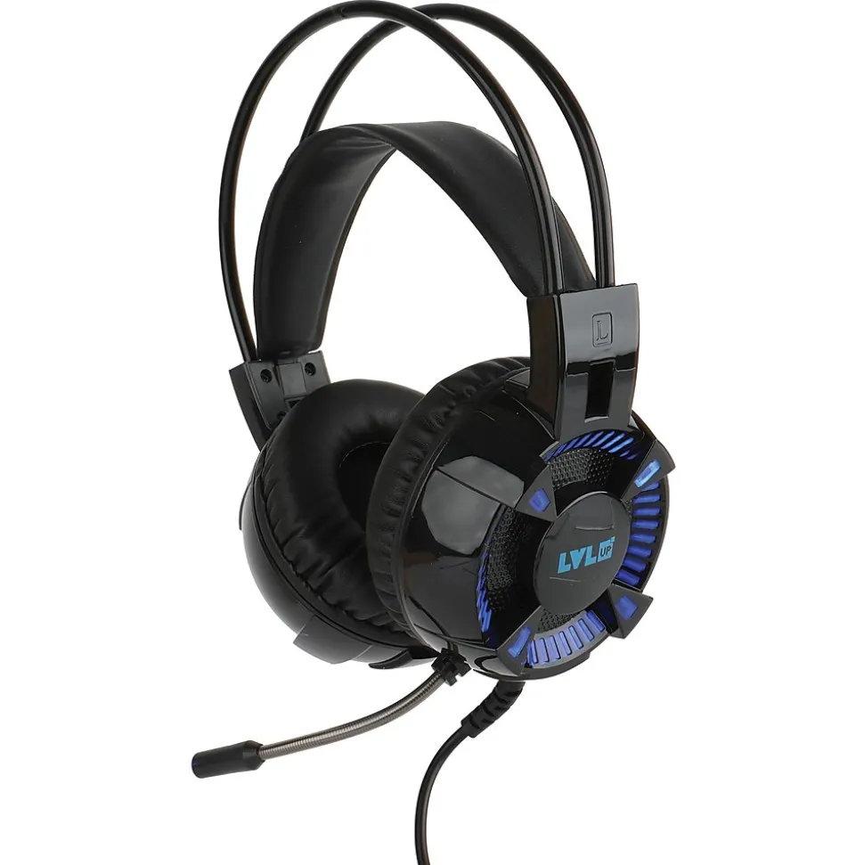 LVLUP Deluxe Light-Up Over-Ear Gaming Headphones with Microphone, Black (LU732)