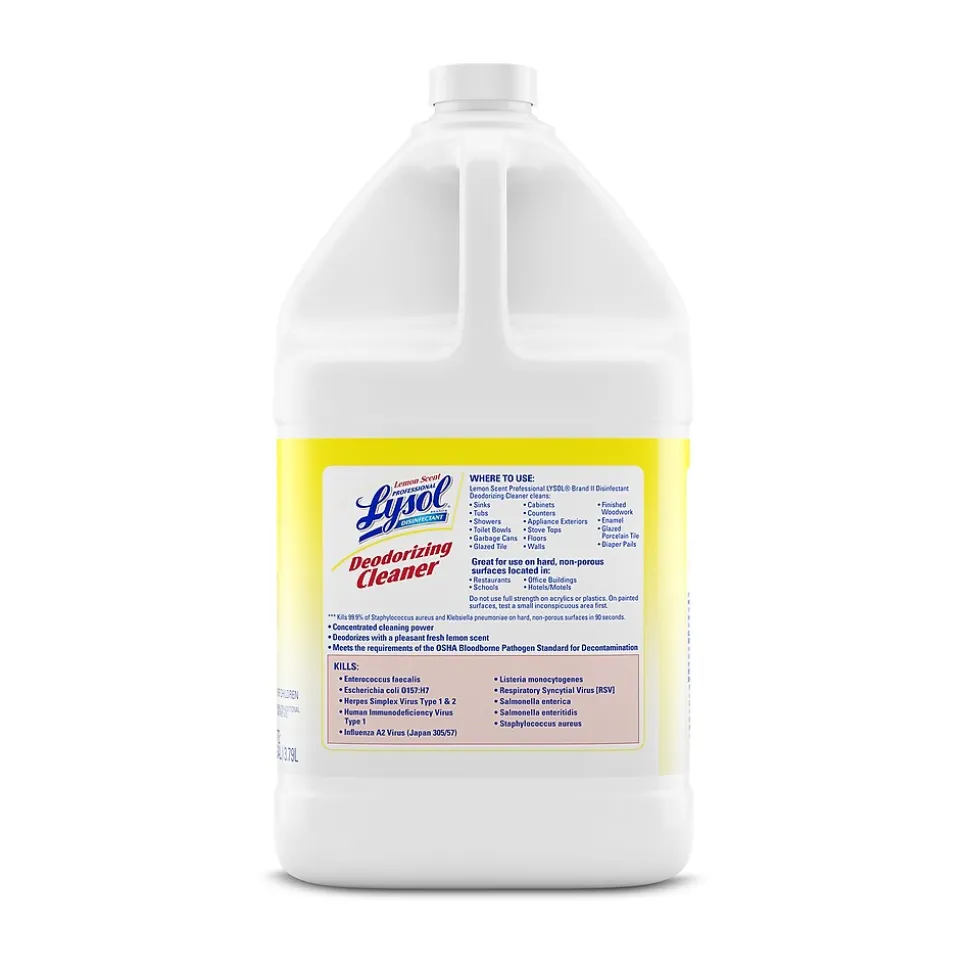 Lysol Professional Disinfecting Deodorizing Cleaner, Lemon, 128 oz., 4/Carton (3624176334CT)