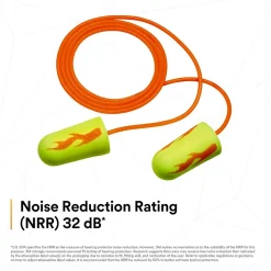 3M E-A-Rsoft Yellow Neon Blasts Earplugs, Corded, Poly Bag, Regular Size, 200 Pairs/Pack(311-1252)