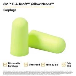 3M E-A-Rsoft Yellow Neons Earplugs 312-1250, Uncorded, Poly Bag, 200 Pairs/Case (312-1250)