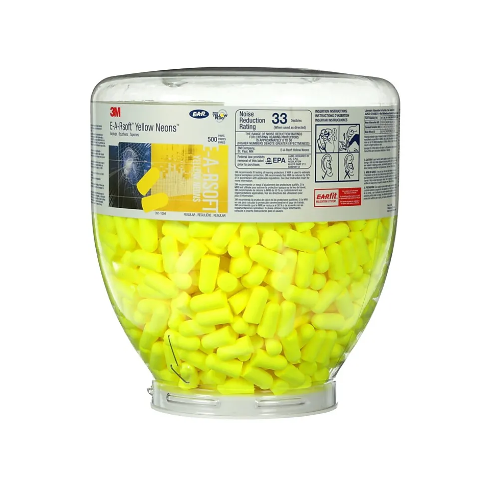 3M™ E-A-Rsoft™ Yellow Neons™ One Touch™ Refill Earplugs, Uncorded, Regular Size, 500/Box (391-1004)