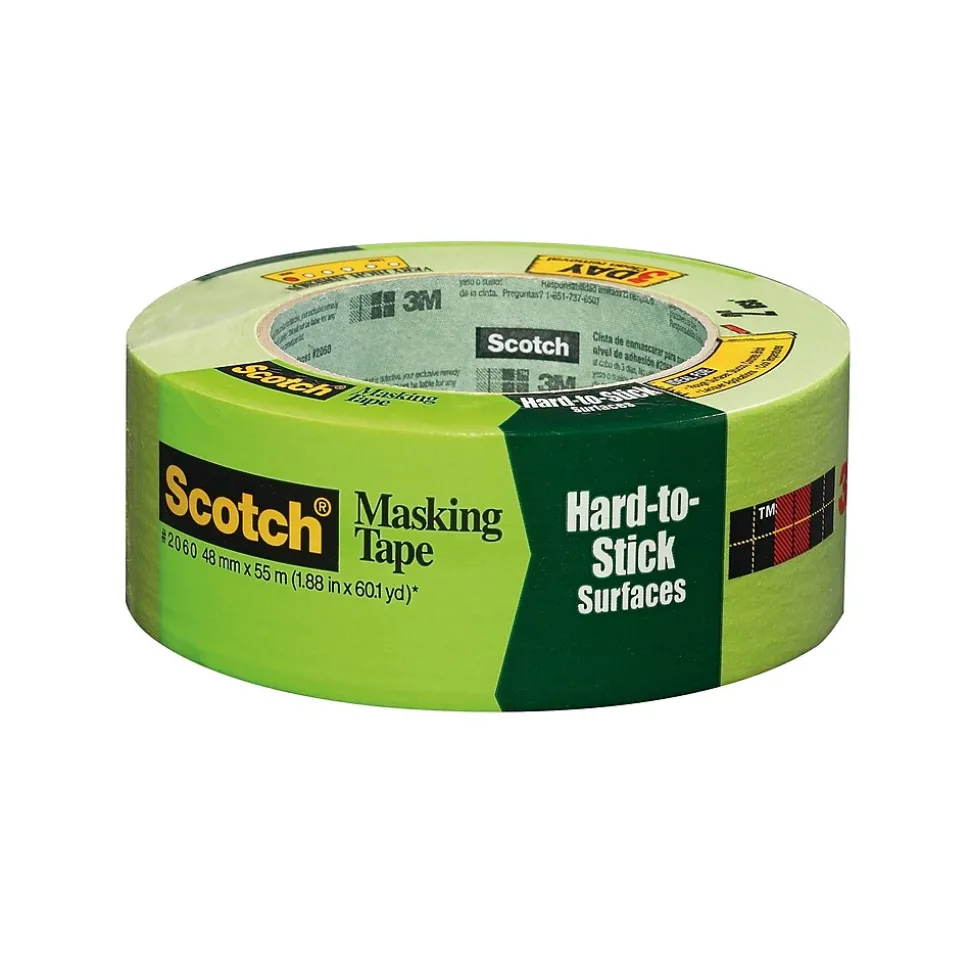 3M™ Green Masking Tape 1.88" x 60 yds. for Hard-to-Stick Surfaces, Green (206048ABK)