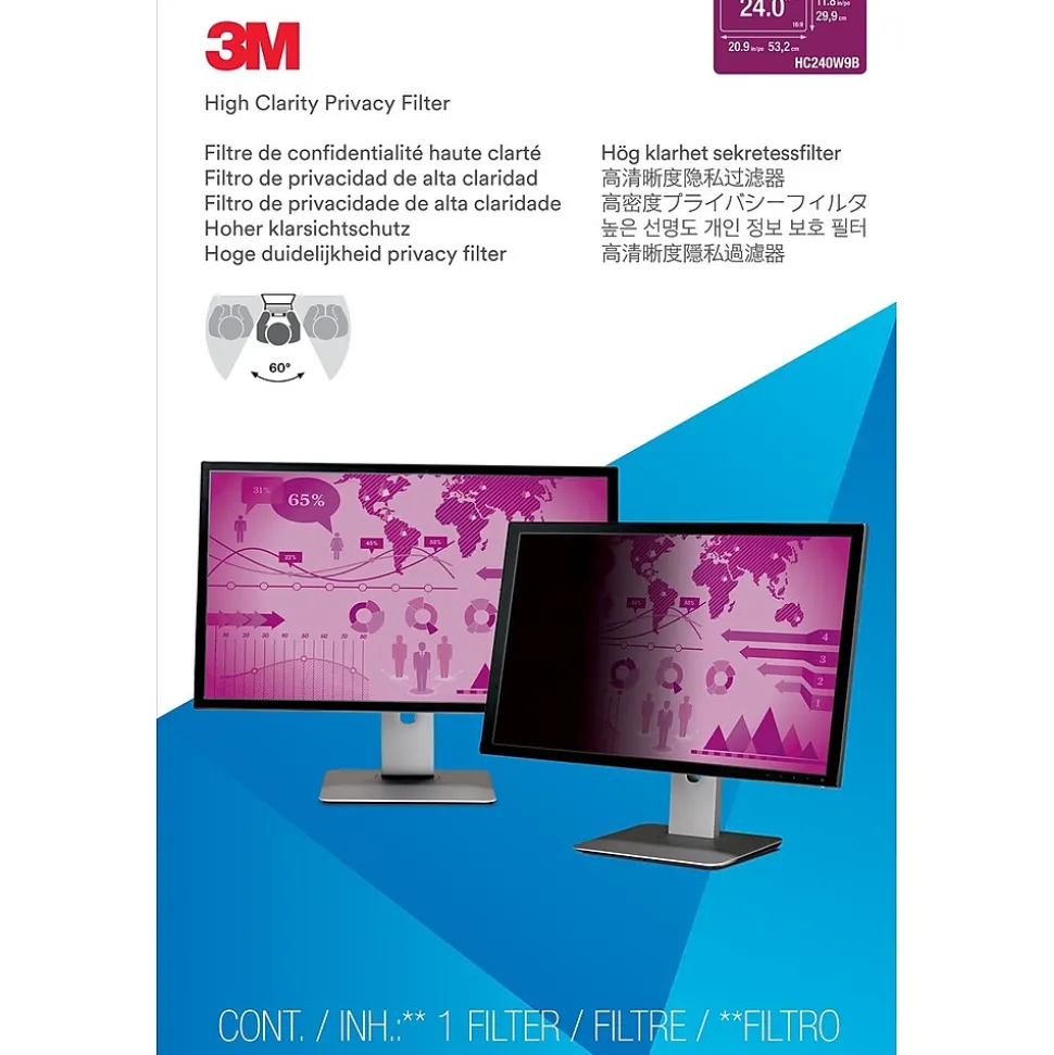3M™ High Clarity Privacy Filter for 24" Widescreen Monitor (16:9)