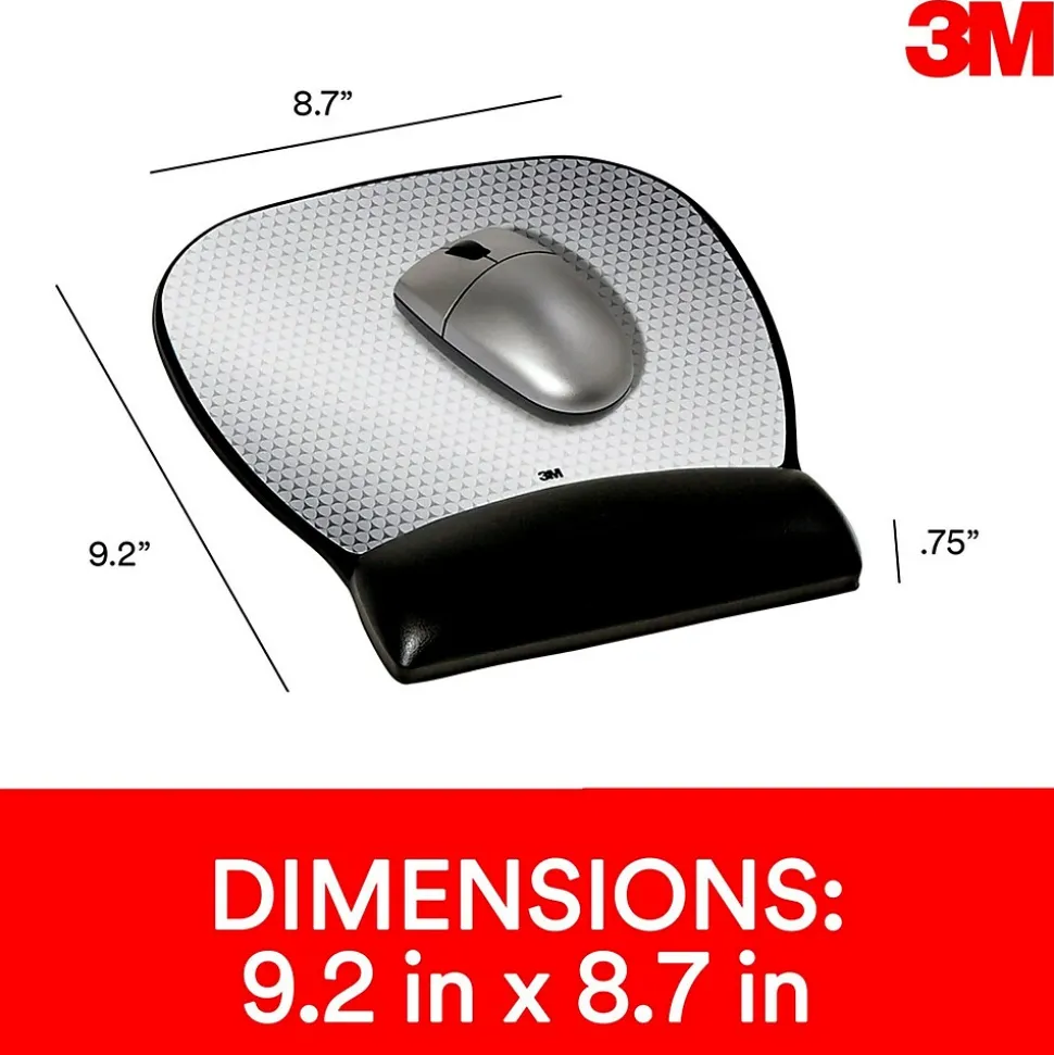 3M™ Precise Vertex Mouse Pad with Gel Wrist Rest, Non-Skid Base, Black/Silver (MW310LE)
