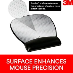 3M™ Precise Vertex Mouse Pad with Gel Wrist Rest, Non-Skid Base, Black/Silver (MW310LE)