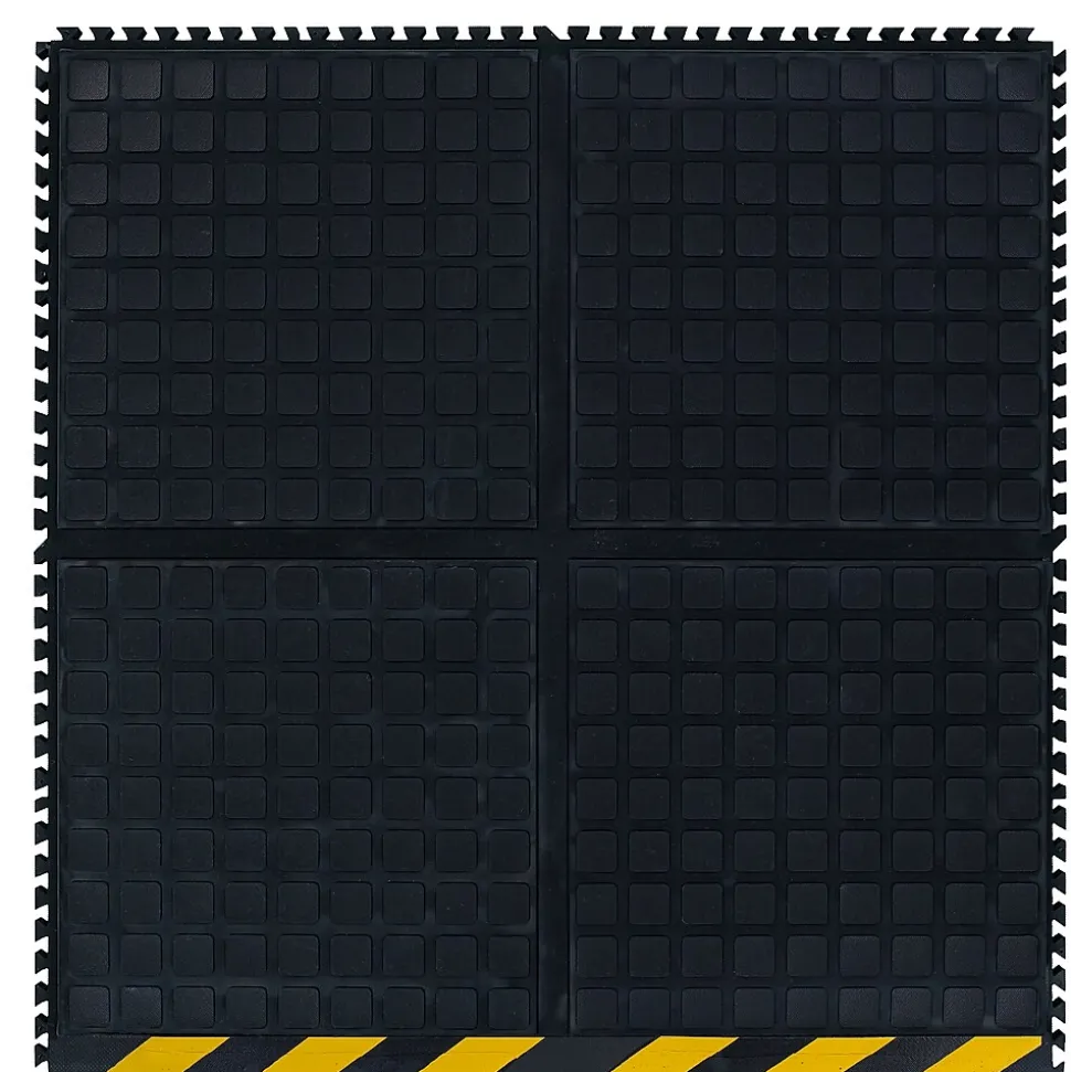 M+A Matting Hog Heaven III Comfort Anti-Fatigue Mat, 3' x 3.32', Black with Yellow Striped Border, Side (447204100)
