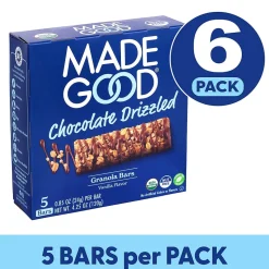 Madegood Chocolate Drizzled Granola Bars, Vanilla, 0.85 oz, 5/Box, 6 Boxes/Pack (307-00427)