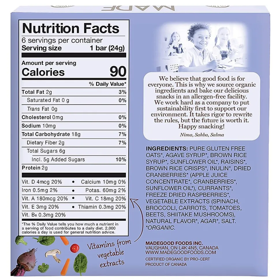 MadeGood Gluten Free Mixed Berry Granola Bar, 0.85 oz., 6 Bars/Box (307-00245)