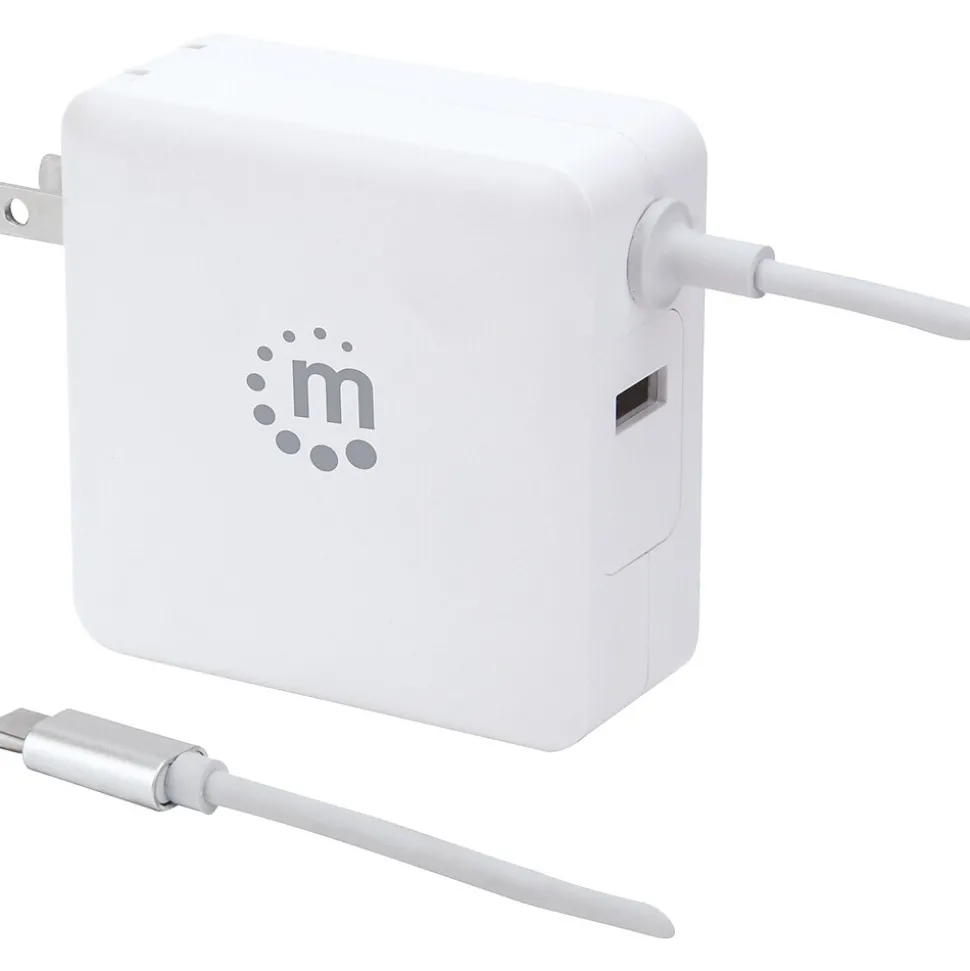 Manhattan Power Delivery Wall Charger with Built-in USB-C Cable, 60-Watts, White, (180245)