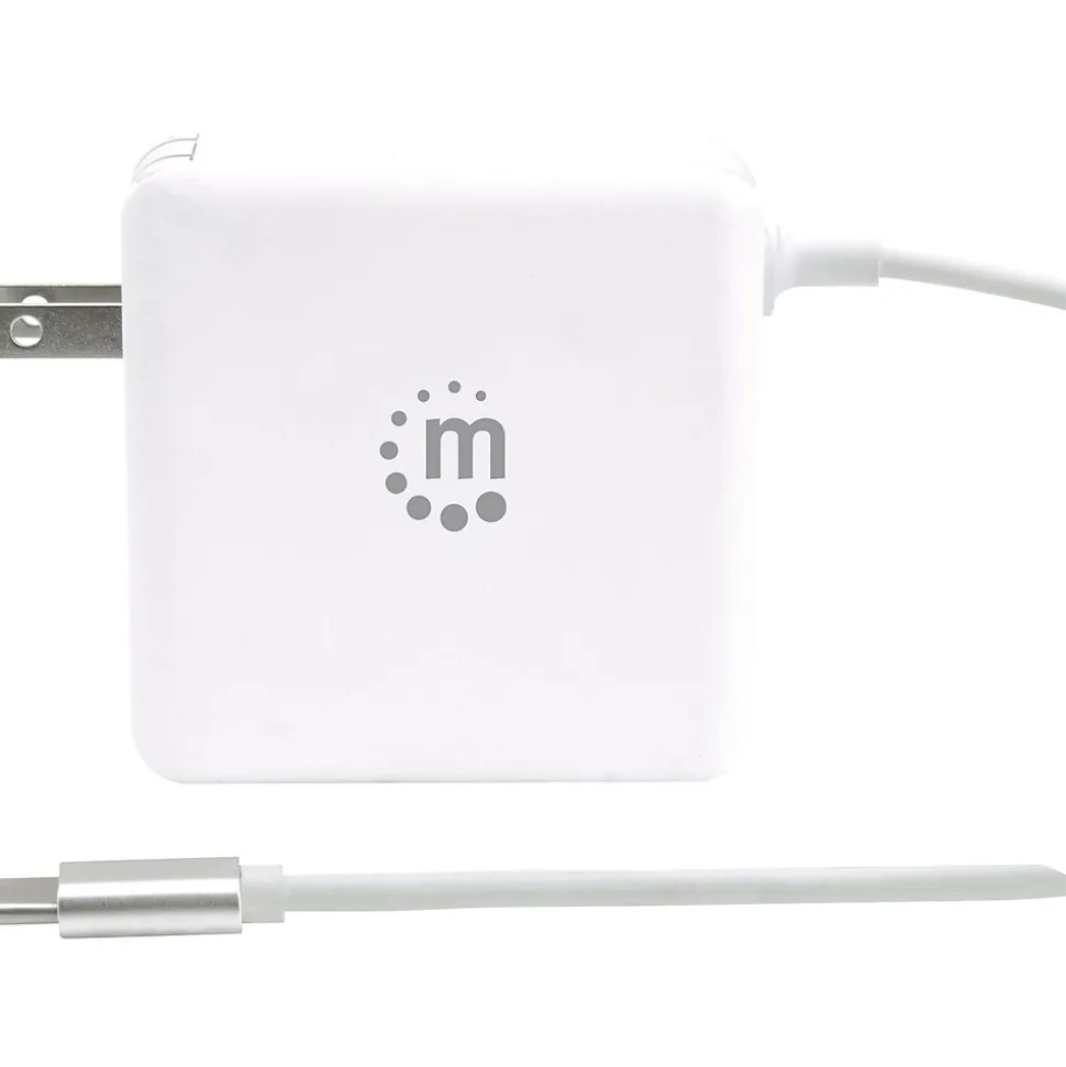 Manhattan Power Delivery Wall Charger with Built-in USB-C Cable, 60-Watts, White, (180245)