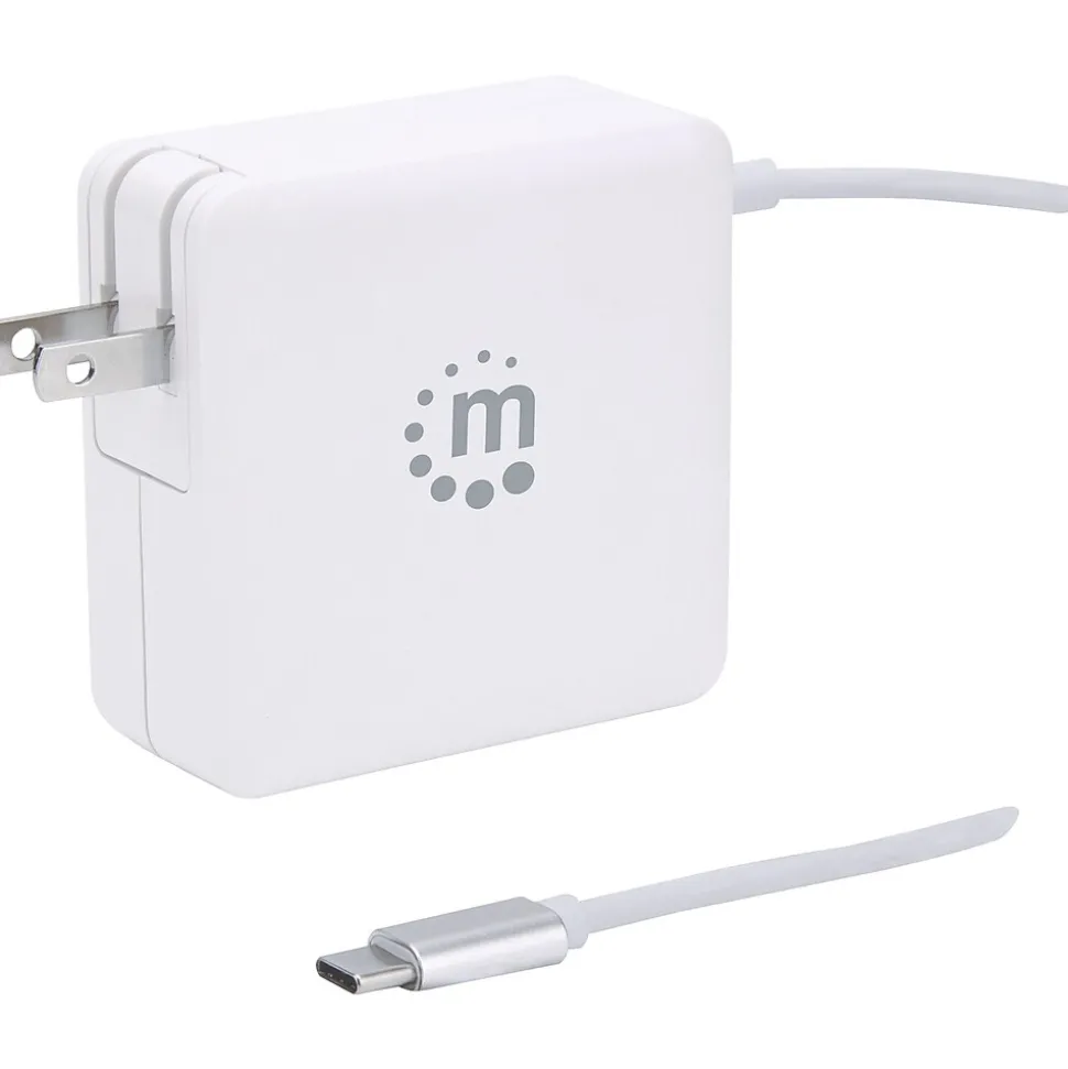 Manhattan Power Delivery Wall Charger with Built-in USB-C Cable, 60-Watts, White, (180245)
