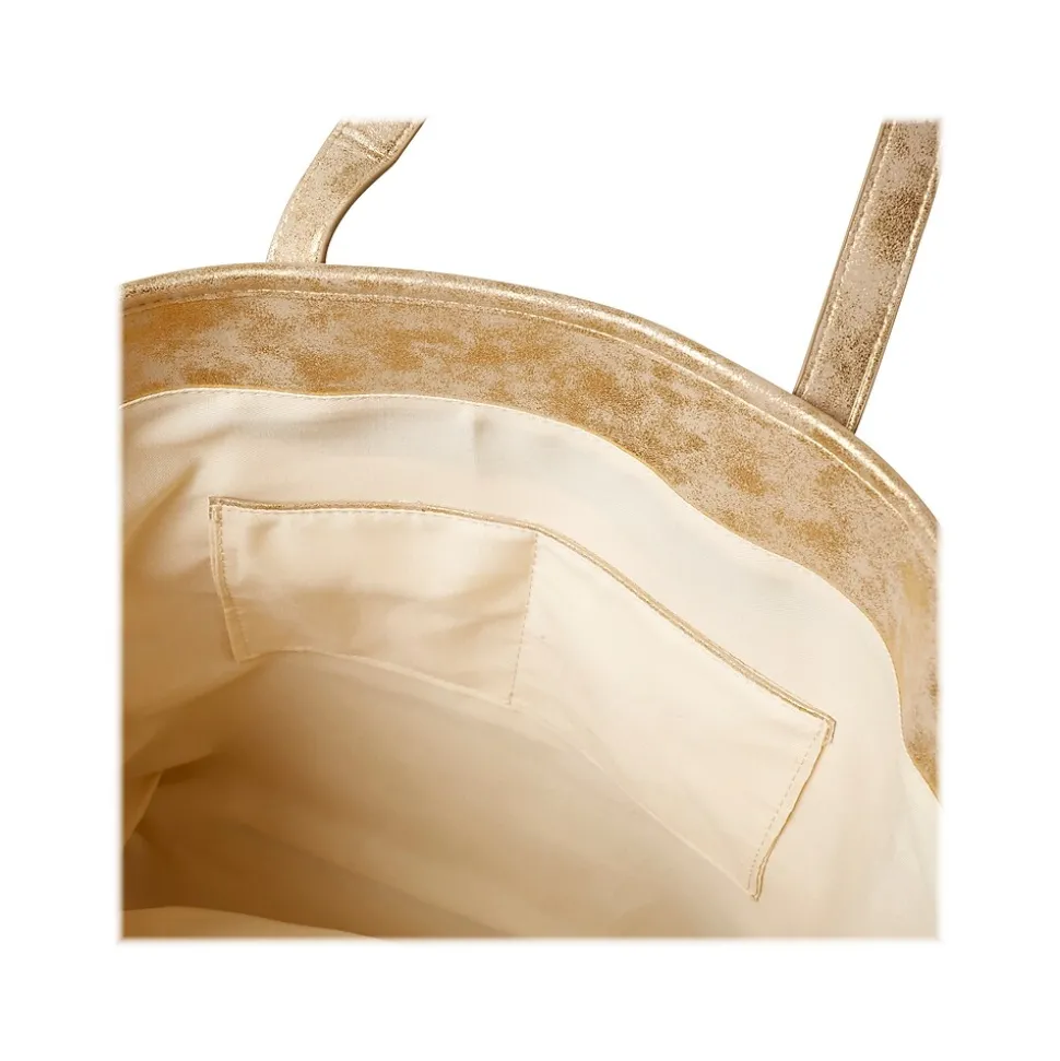 Martha Stewart Deluxe Beige/Gold Canvas/Faux Leather Tote, Large (MS106A)