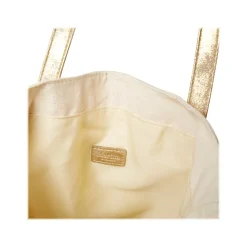 Martha Stewart Deluxe Beige/Gold Canvas/Faux Leather Tote, Large (MS106A)