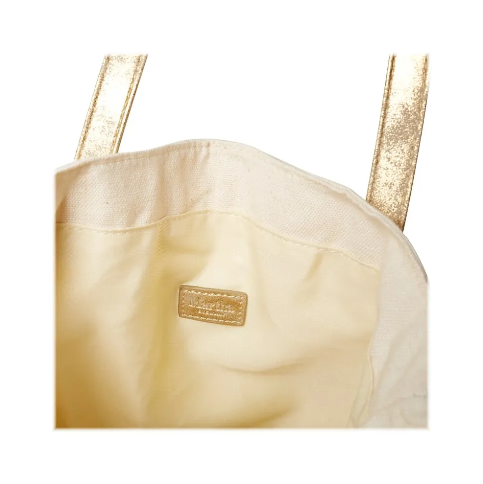Martha Stewart Deluxe Beige/Gold Canvas/Faux Leather Tote, Large (MS106A)