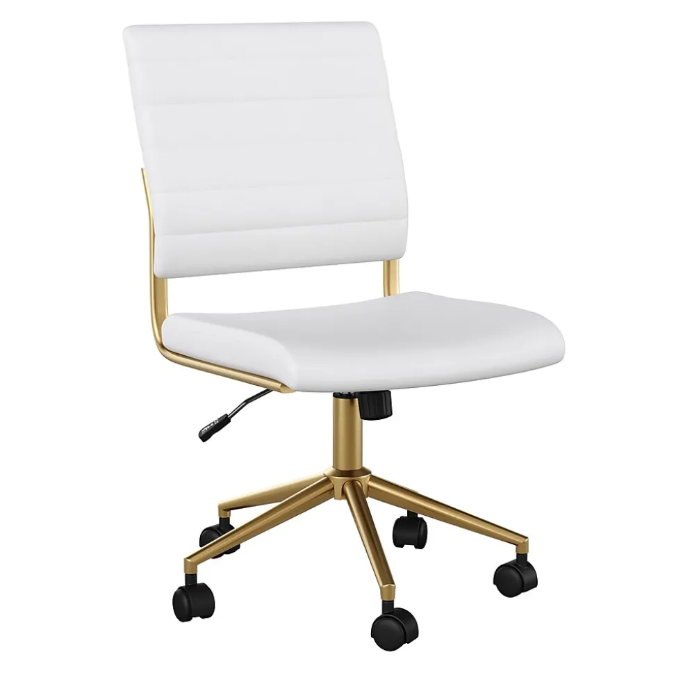 Martha Stewart Ivy Armless Faux Leather Swivel Office Chair, White/Polished Brass (CH2209211WHGLD)