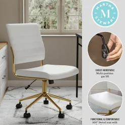 Martha Stewart Ivy Armless Faux Leather Swivel Office Chair, White/Polished Brass (CH2209211WHGLD)